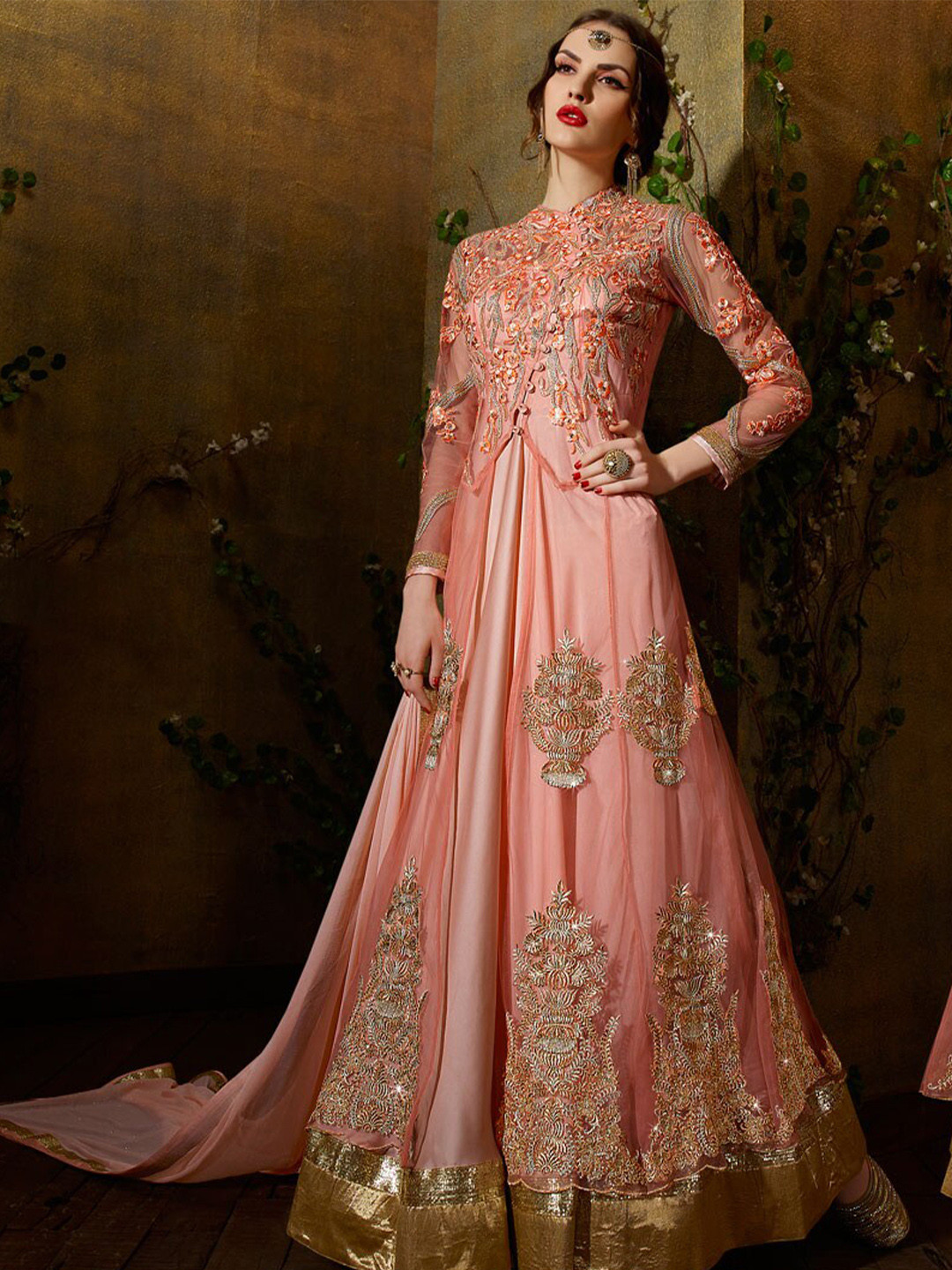 

Chandbaali Ethnic Motifs Embroidered Semi-Stitched Dress Material, Pink