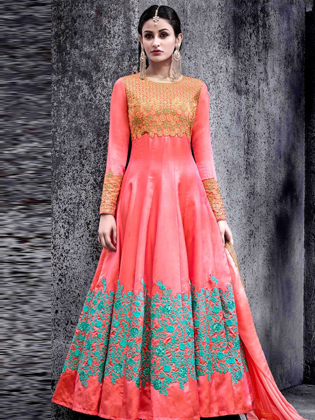 

Chandbaali Embroidered Art Silk Semi-Stitched Dress Material, Pink