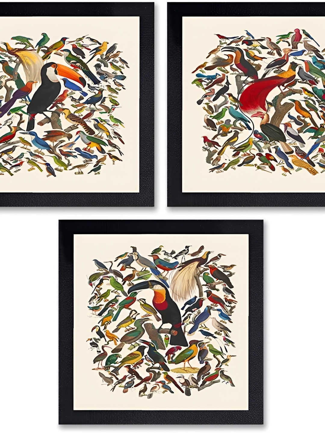 

PnF Black & Cream 3 Pieces Wooden Birds and Animals Painting Wall Art