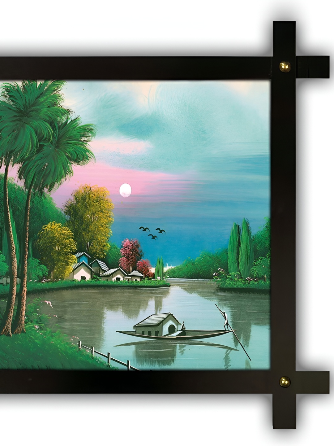 

PnF Green & Pink Wooden Botanical Wall Painting