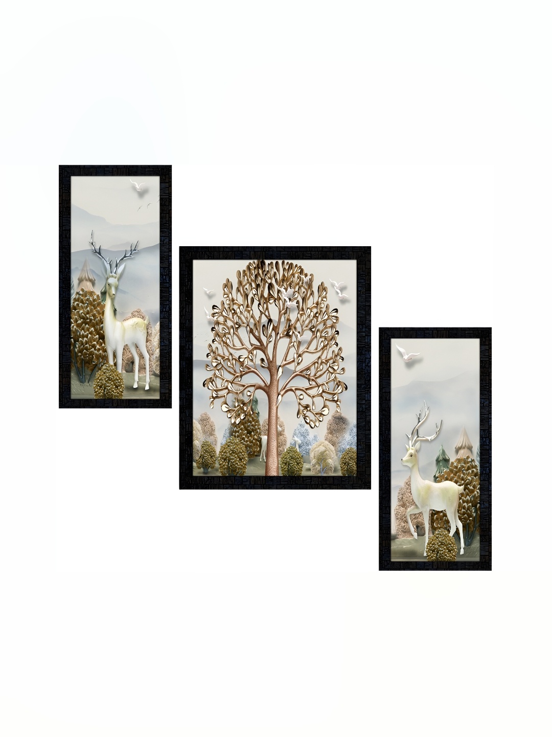 

PnF Charcoal & Cream-Coloured 3 Piece Wooden Birds and Animals Wall Photo Frame
