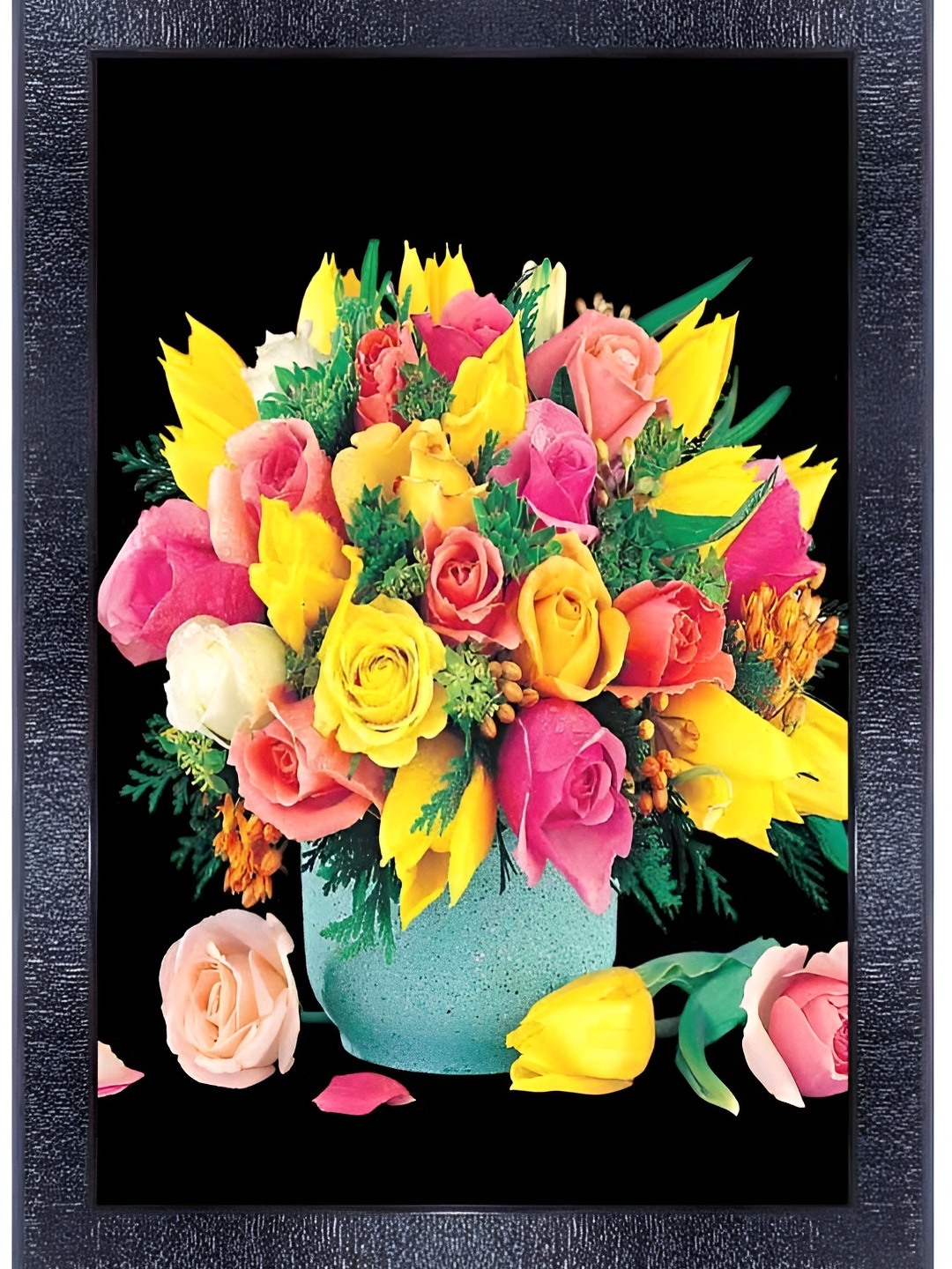 

PnF Black & Yellow Wooden Floral Painting Wall Art