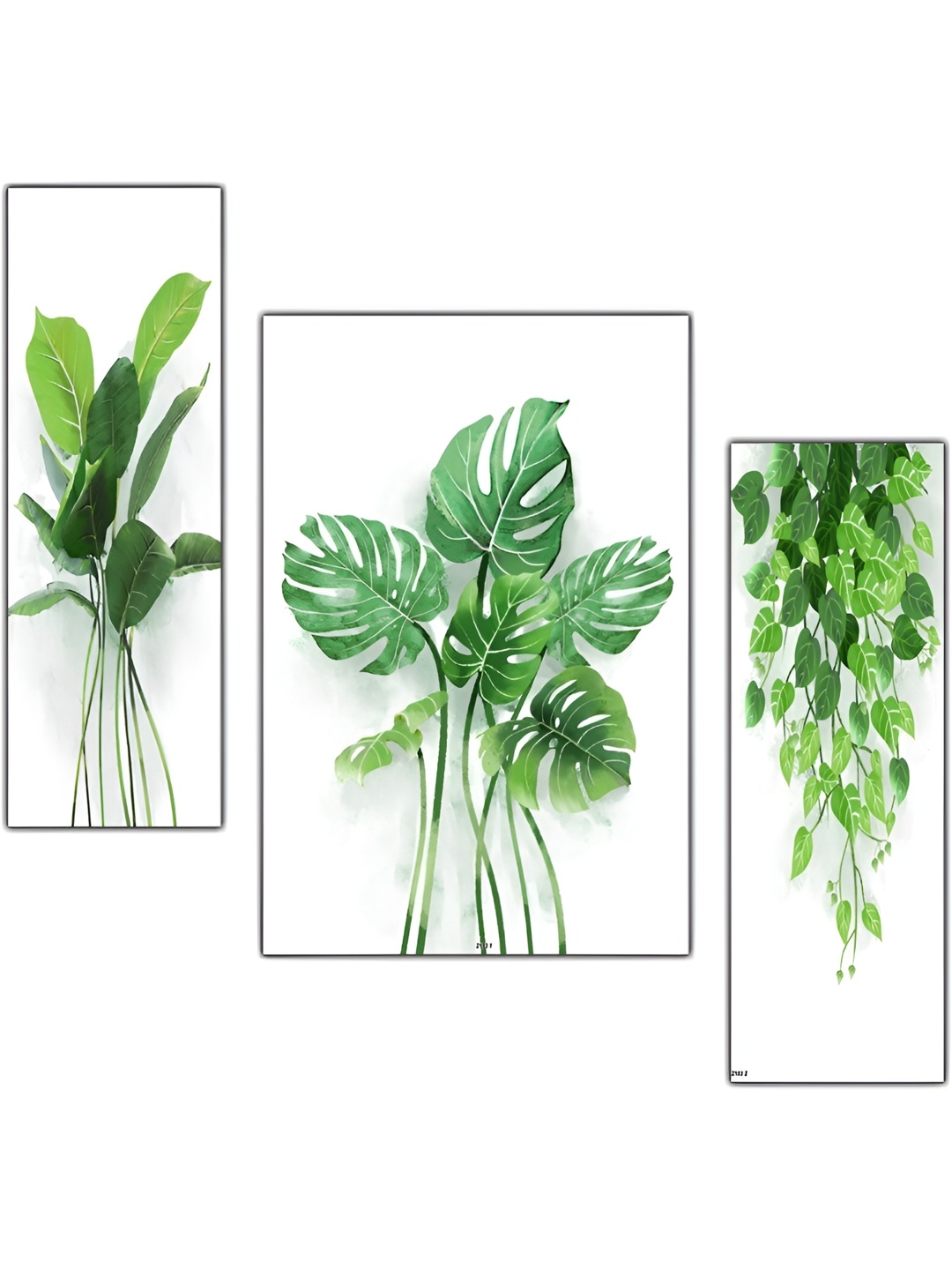 

PnF White & Green 3 Pieces Floral Wooden Painting Wall Arts