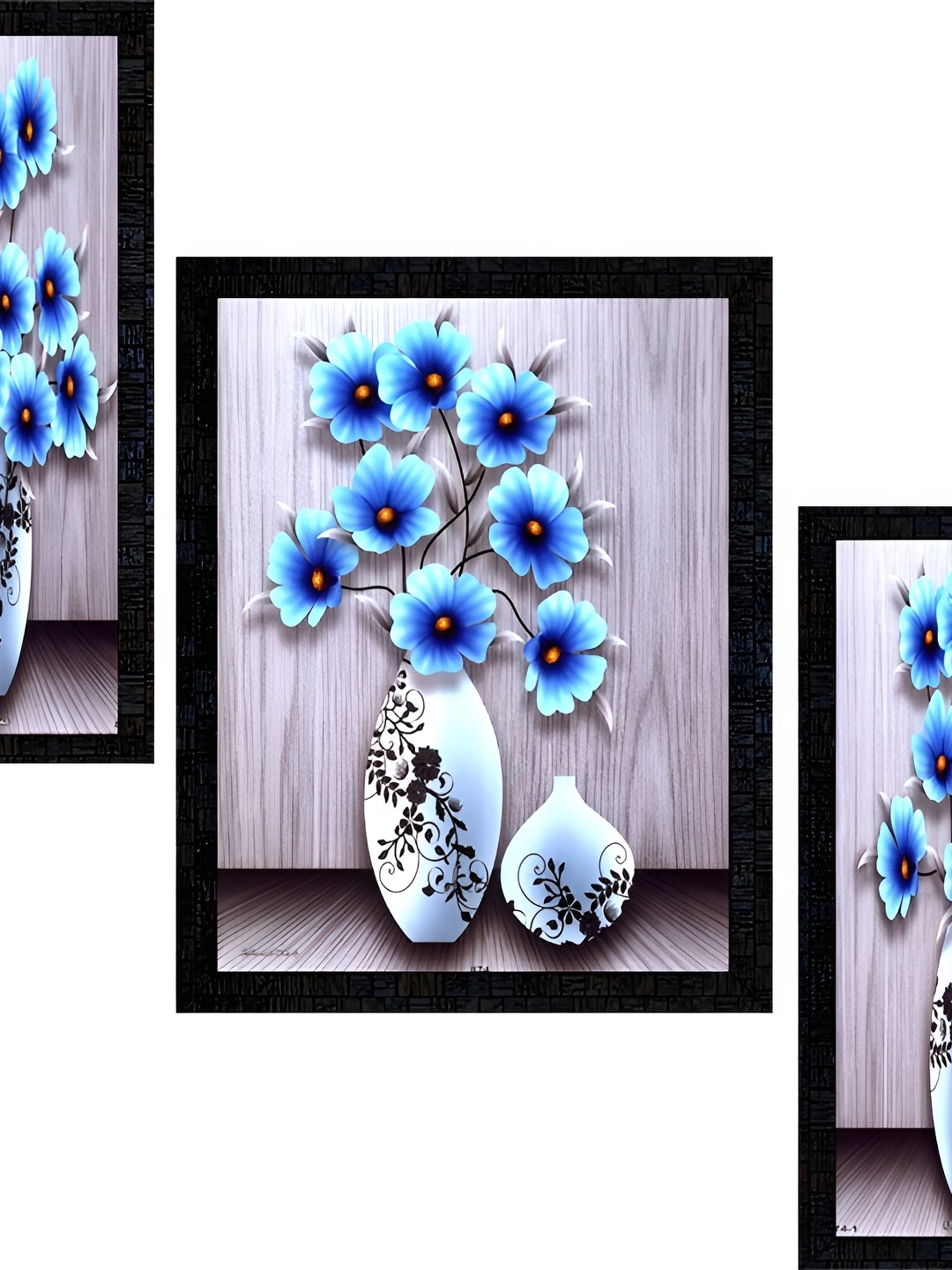 

PnF Charcoal & Blue 3 Pieces Wooden Floral Wall Paintings