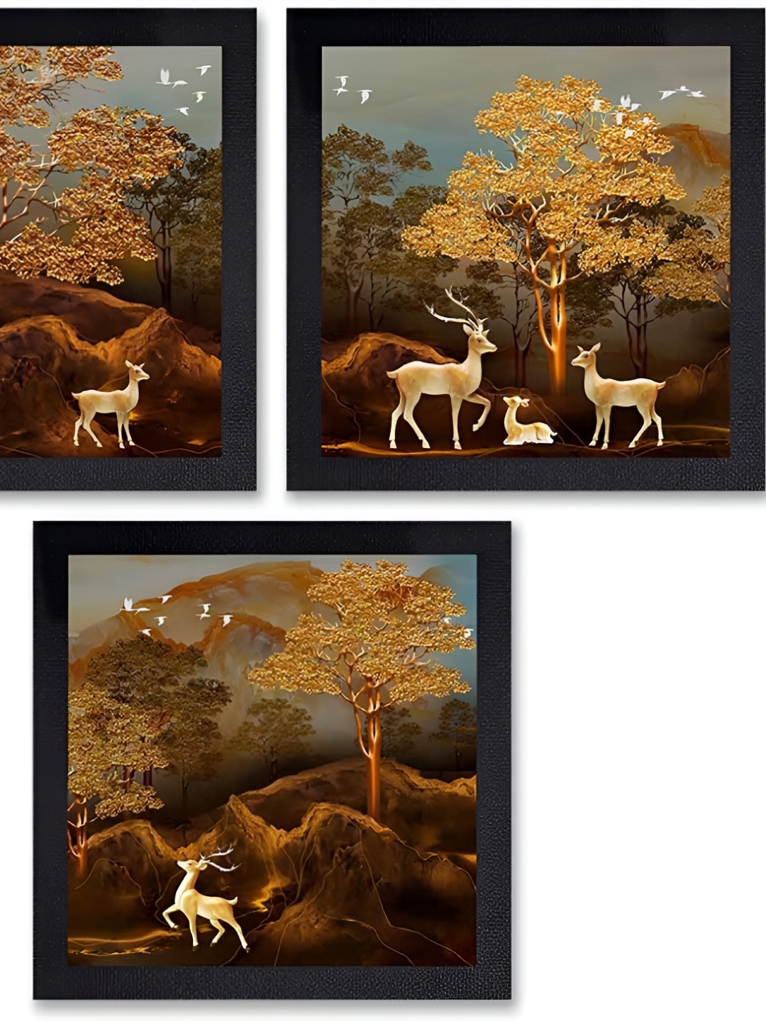 

PnF Black & Brown 3 Piece Wooden Birds and Animals Painting Wall Art