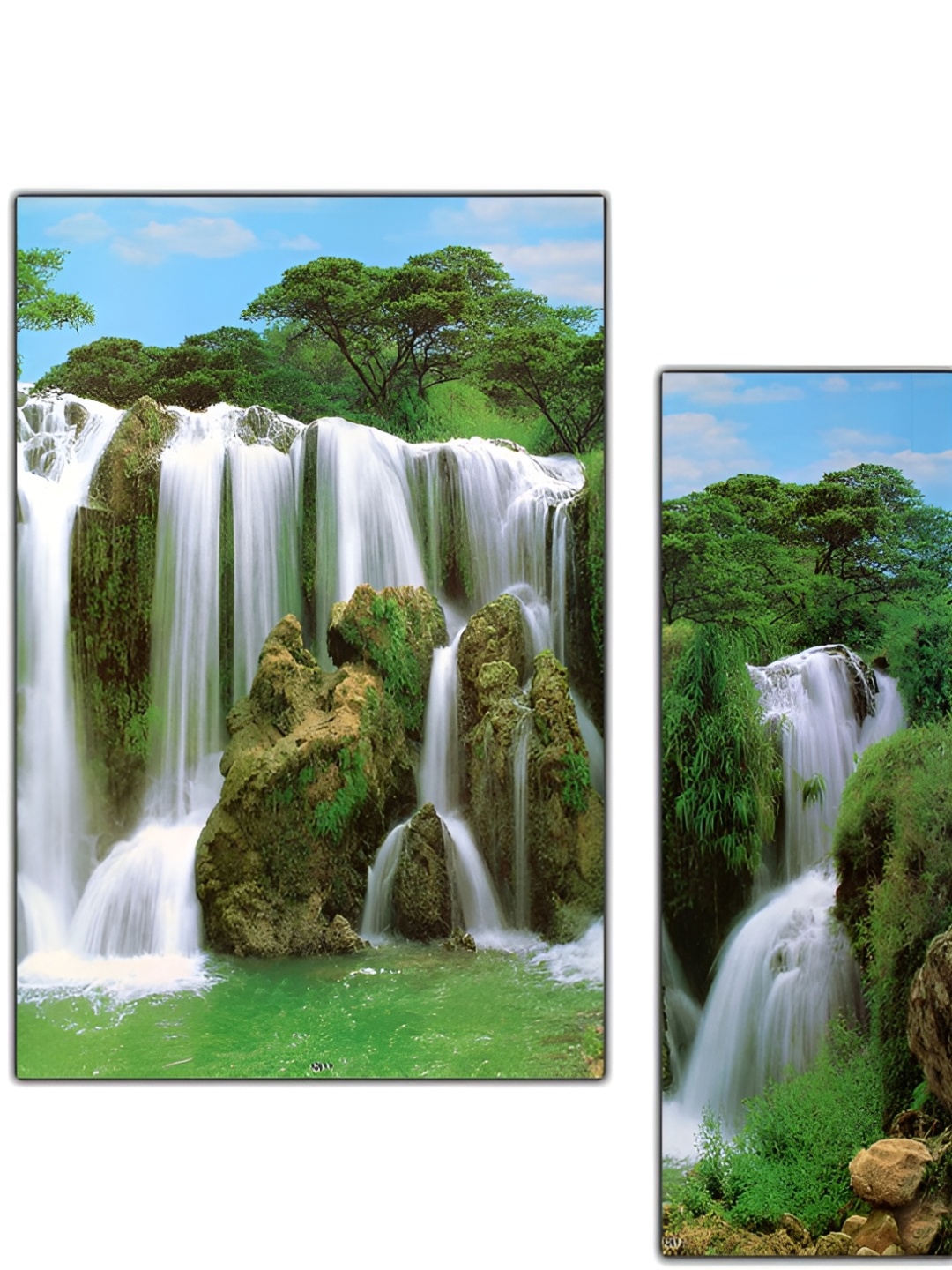 PnF Green & White 3 Pieces Wooden Paintings Wall Art