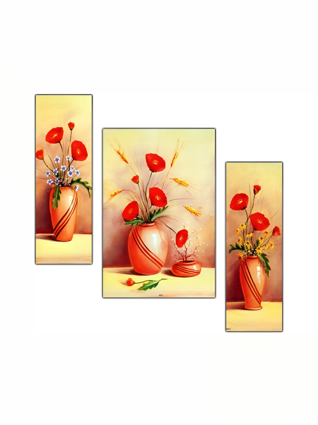 

PnF Yellow & Red 3 Pieces Floral Wooden Painting Wall Arts