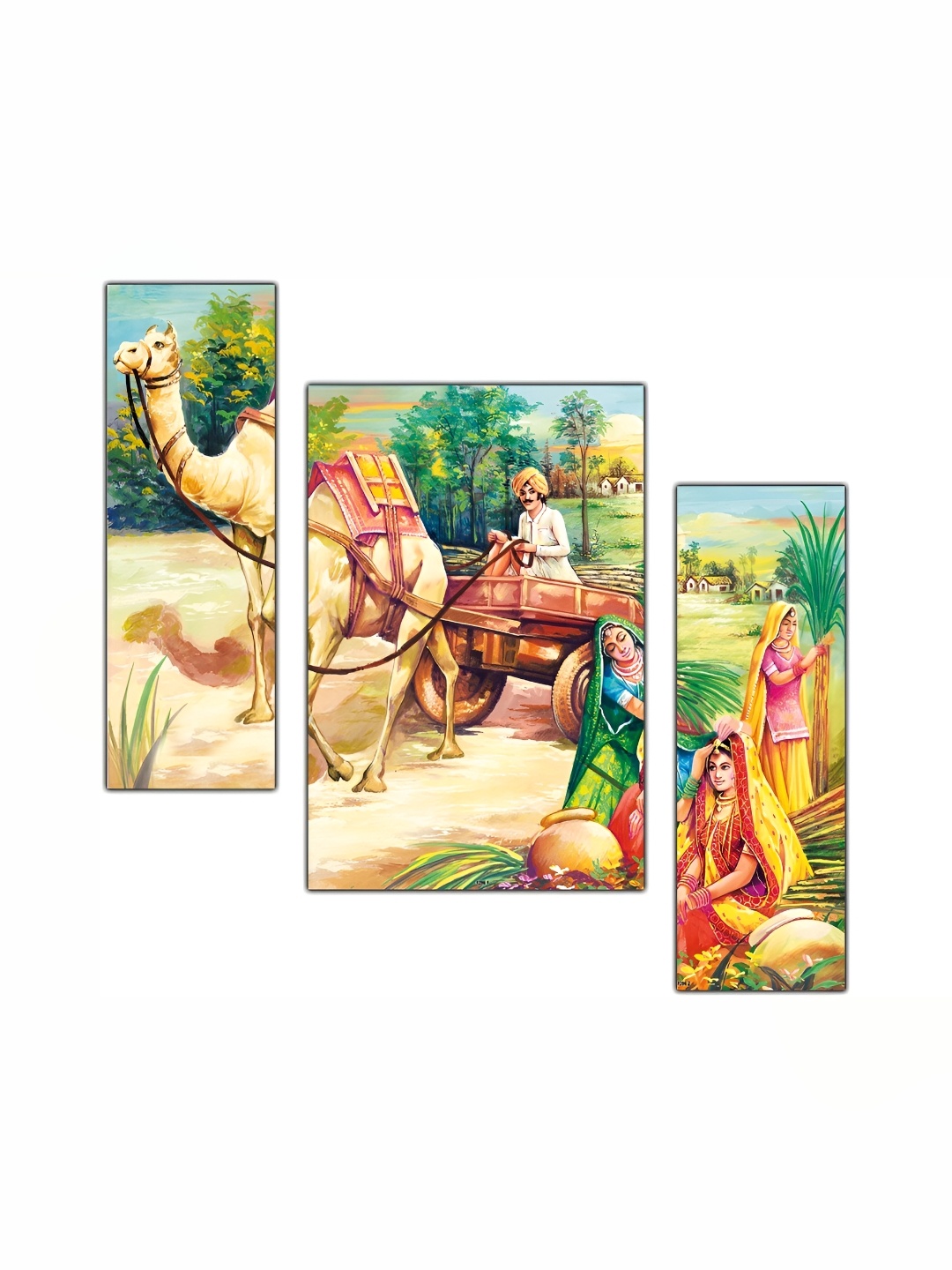 PnF Beige & Green 3 Piece Wooden Wall Painting