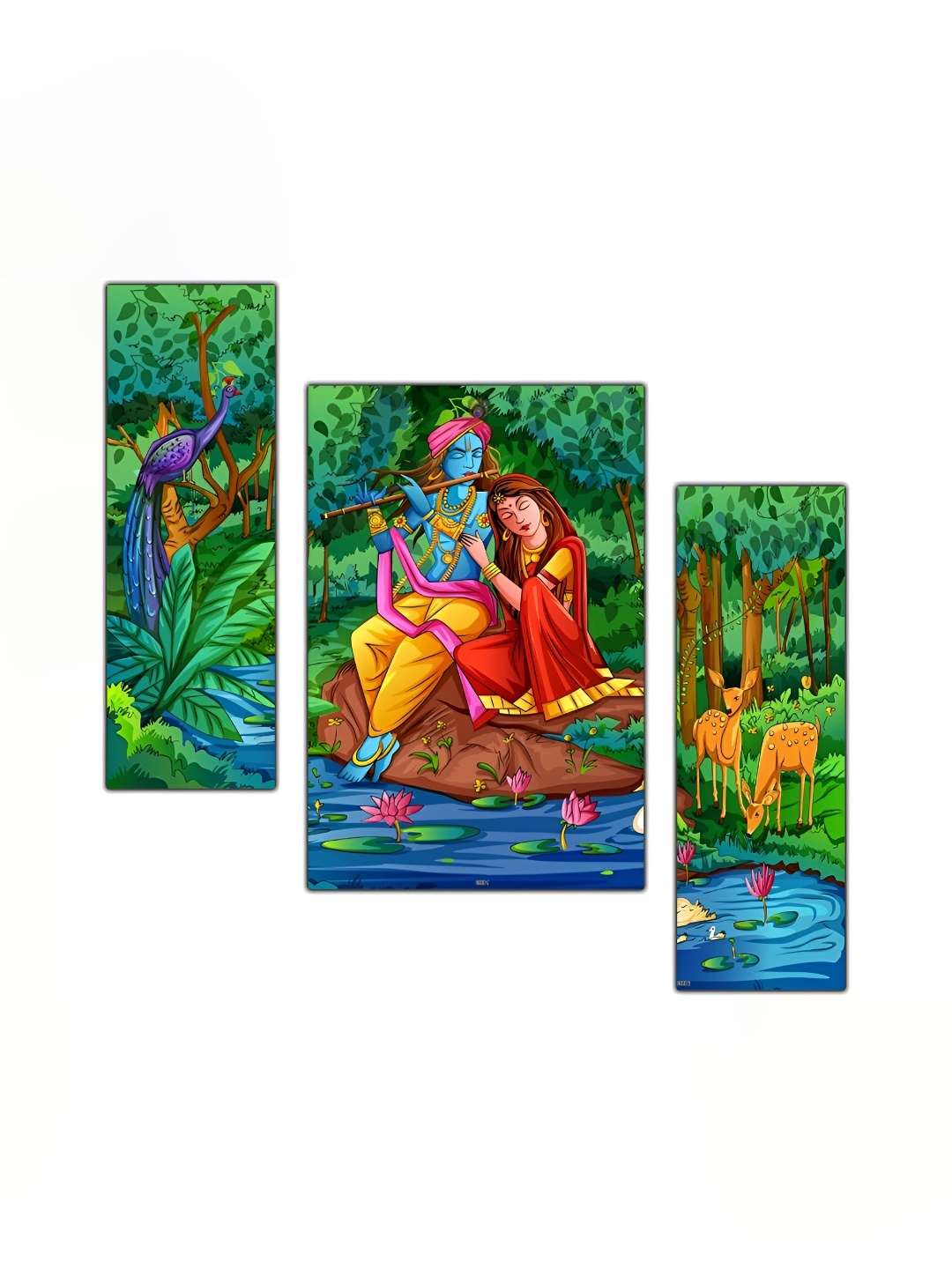 

PnF Green & Red 3 Piece Wooden Religious Wall Paintings