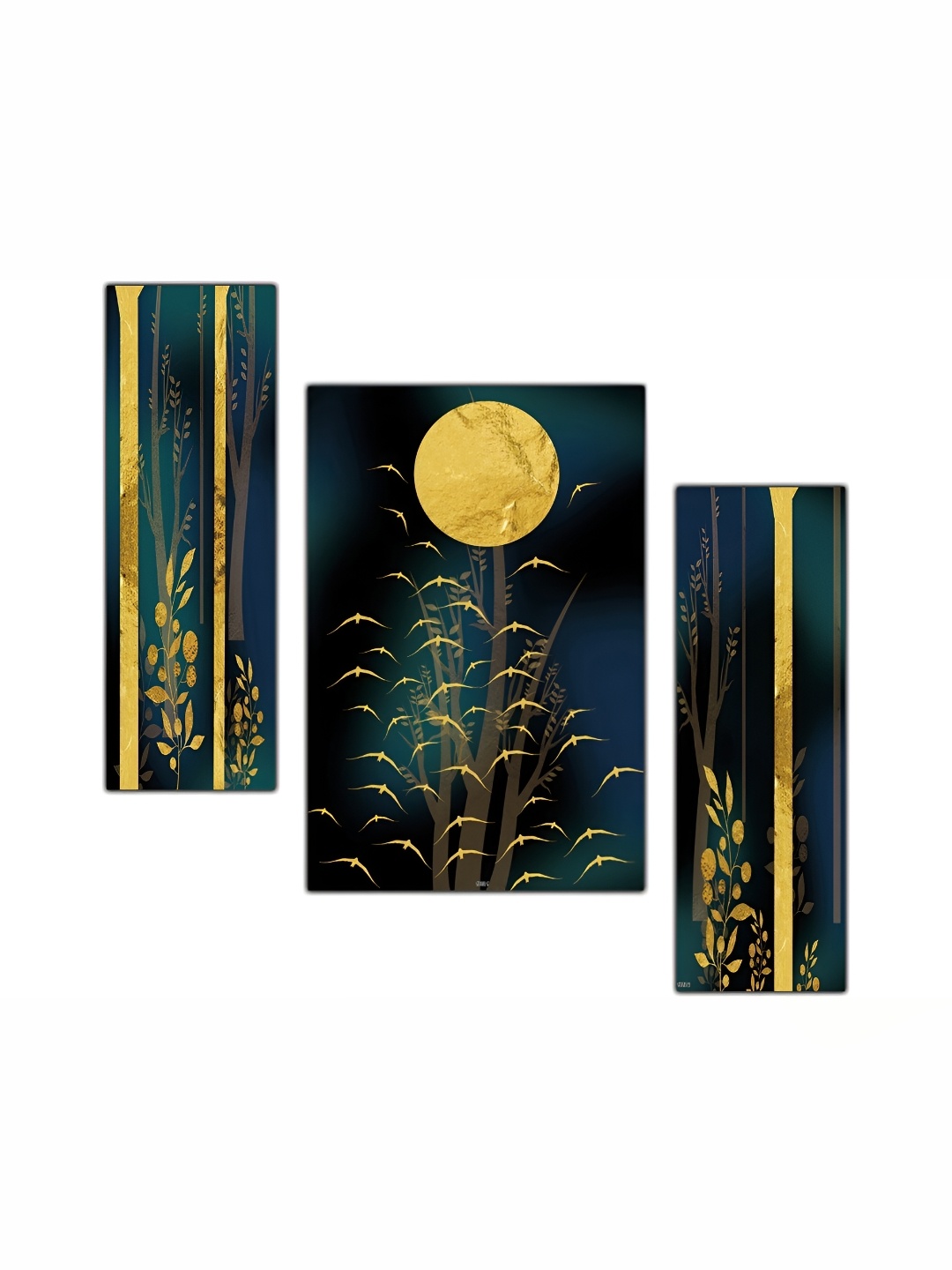 

PnF Green & Gold-Toned 3 Pieces Wooden Floral and Botanical Wall Art