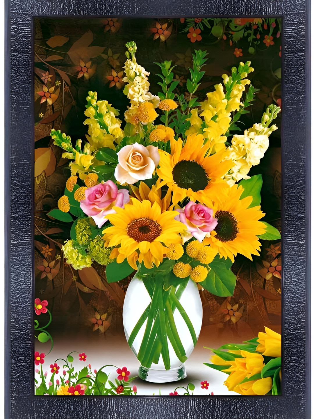 

PnF Black & Yellow Floral Wooden Painting Wall Art