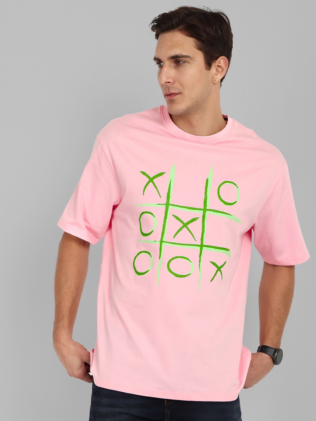 TOMHIDDLE Typography Printed Pure Cotton Oversized T-shirt, Pink