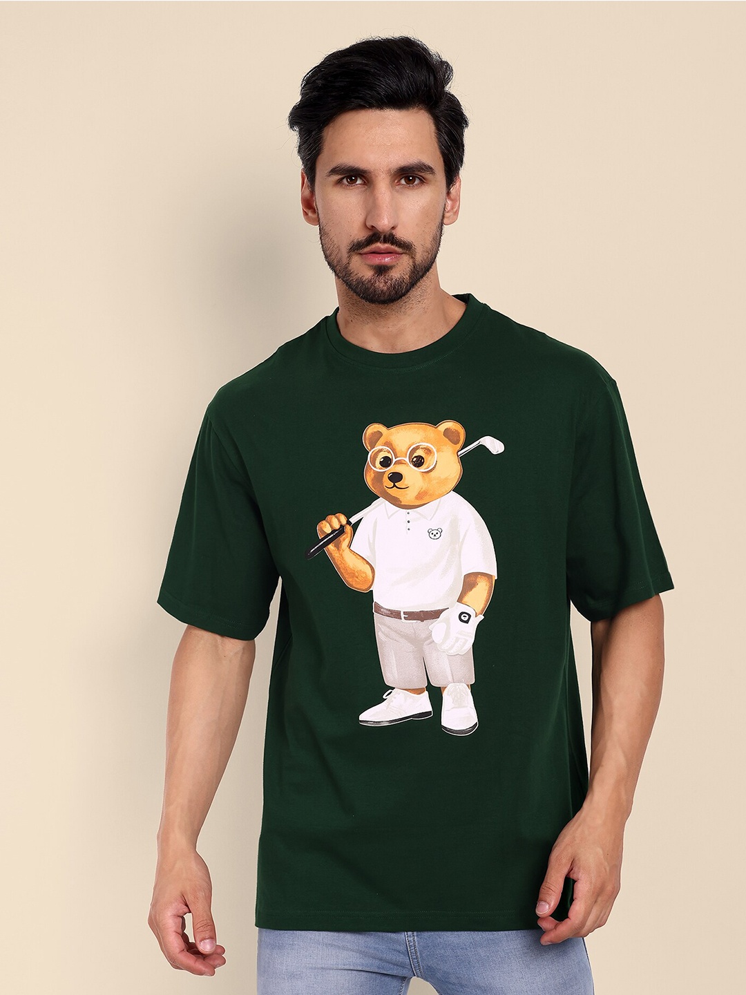 

TOMHIDDLE Graphic Printed Pure Cotton Oversized T-shirt, Green