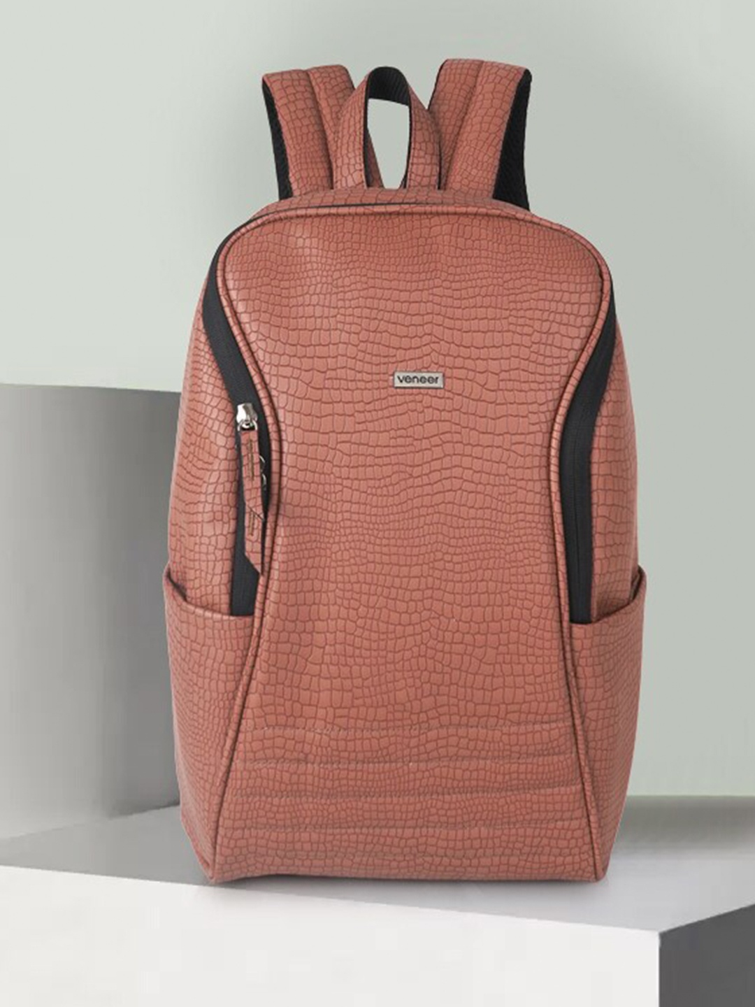 

Veneer Unisex Textured Laptop Backpack-Up to 16 inch, Peach
