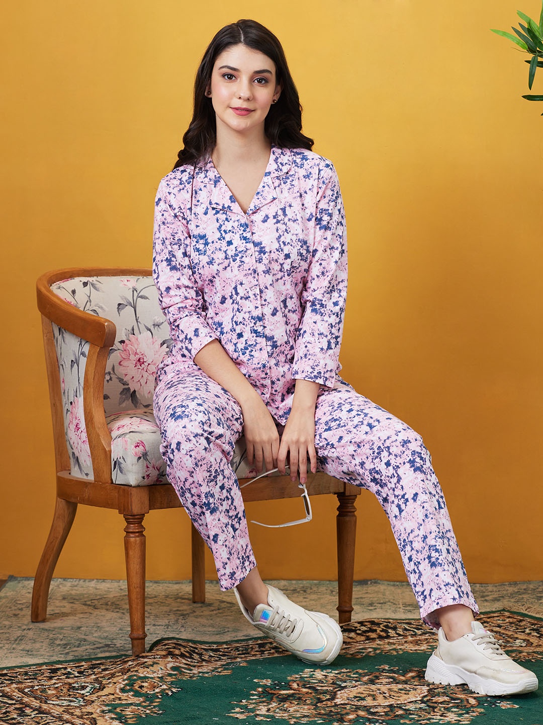 

AV2 Floral Printed Shirt Collar Shirt With Trousers Co-Ords, Pink