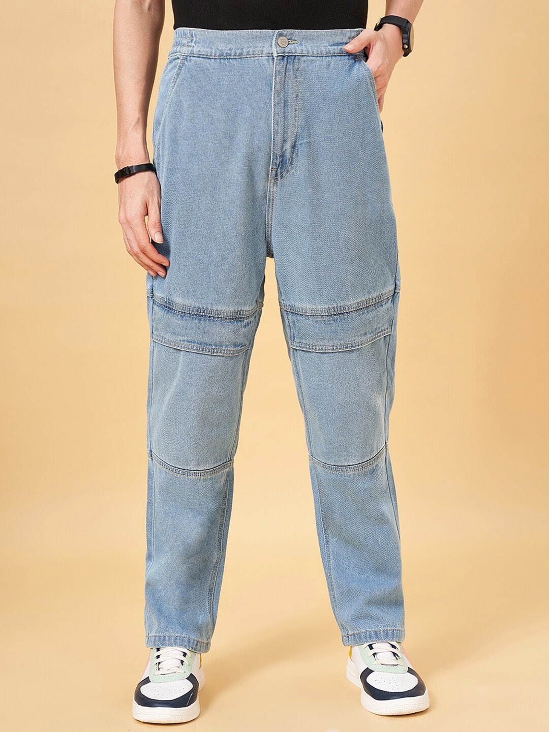 

People Men Mid-Rise Acid Wash Light Fade Cotton Jeans, Blue