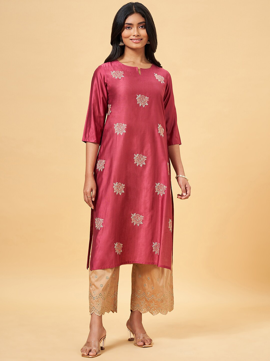 

RANGMANCH BY PANTALOONS Ethnic Motifs Printed Straight Kurta, Rose