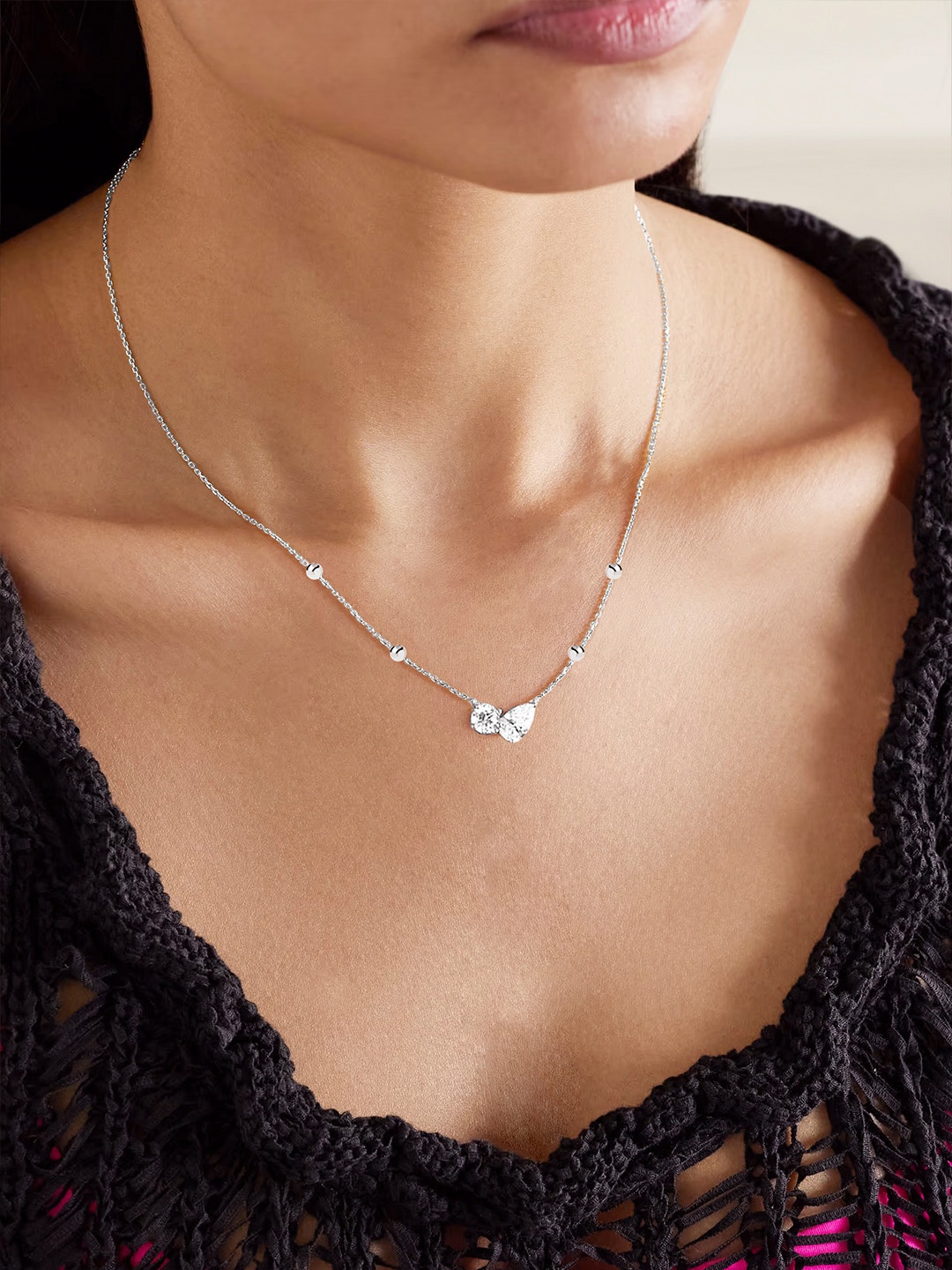 

MINUTIAE Brass Silver-Plated Crystal Studded Necklace