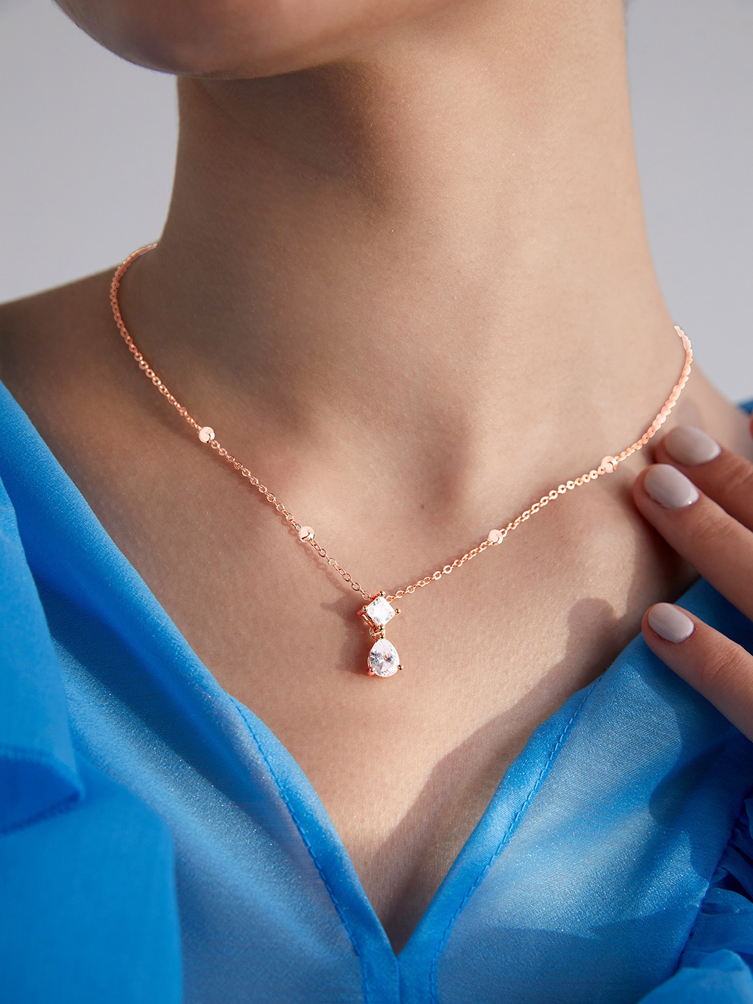 

MINUTIAE Brass Rose Gold-Plated Crystal Studded Necklace