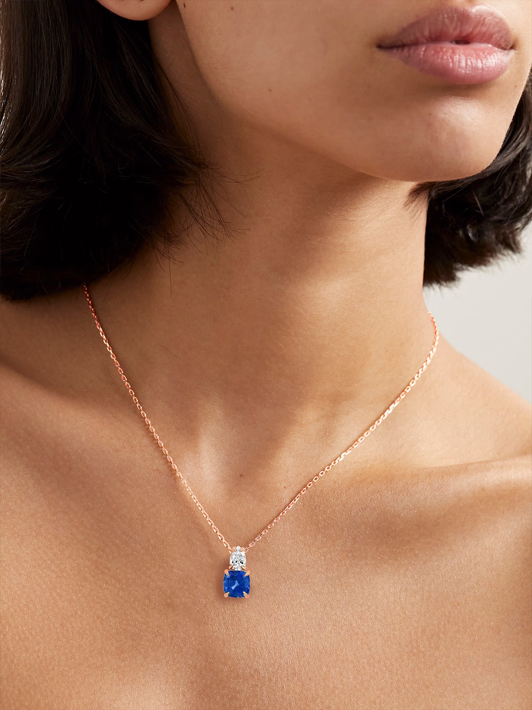 

MINUTIAE Brass Rose Gold-Plated Crystal Studded Necklace, Blue