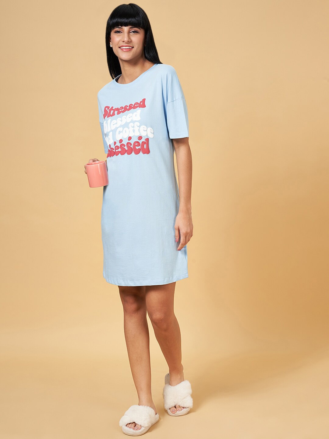

Dreamz by Pantaloons Typography Printed Pure Cotton Nightdress, Blue