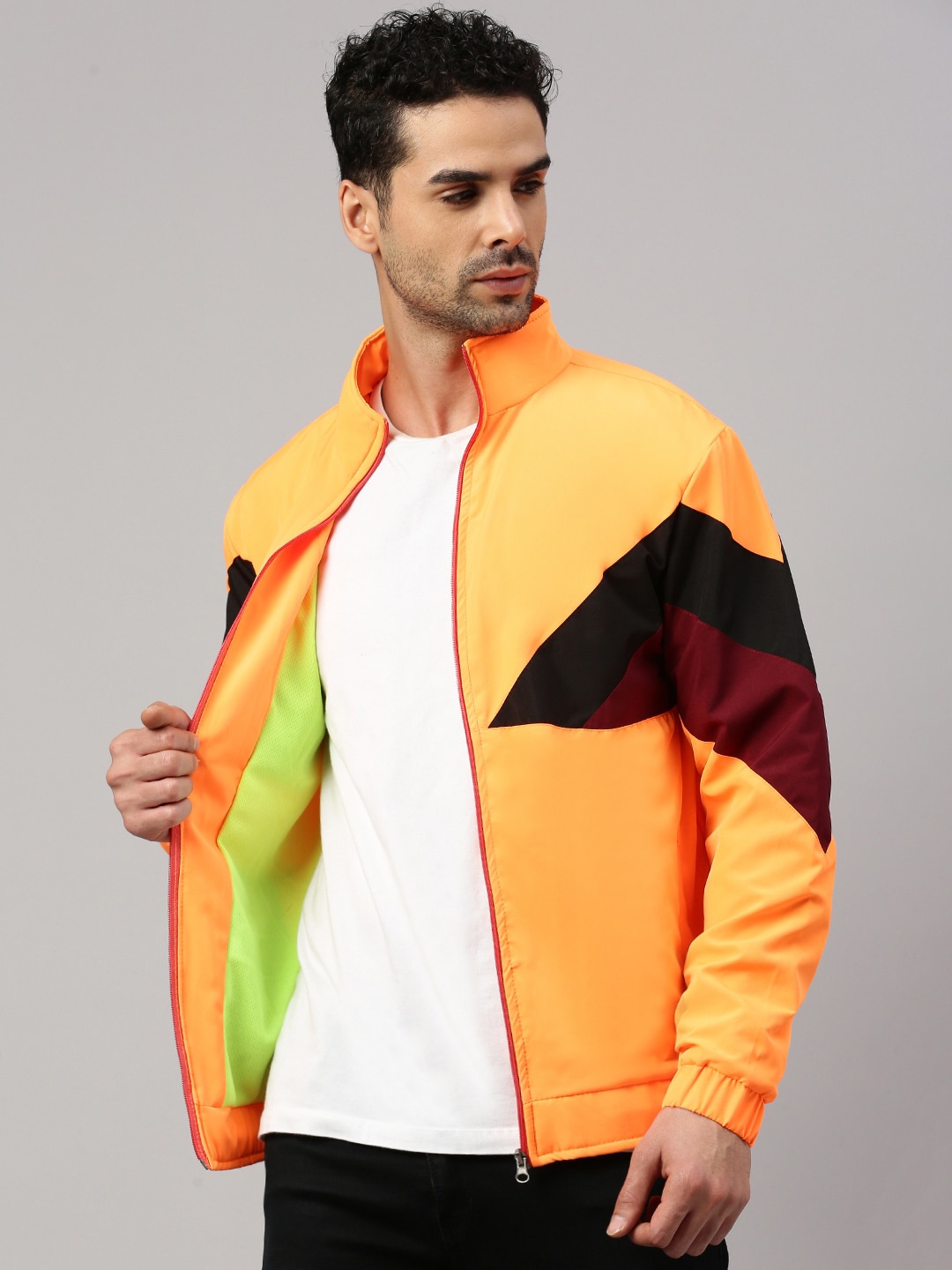

VOXATI Colourblocked Mock Collar Sporty Jacket, Orange