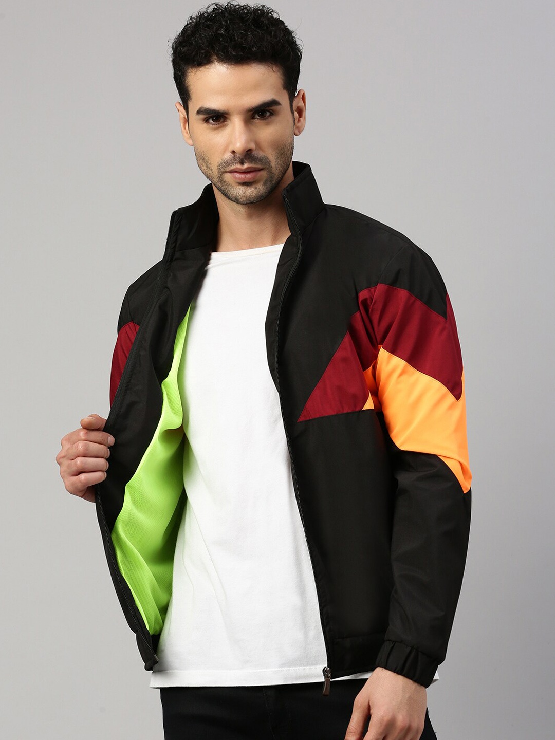 

VOXATI Colourblocked Mock Collar Sporty Jacket, Black
