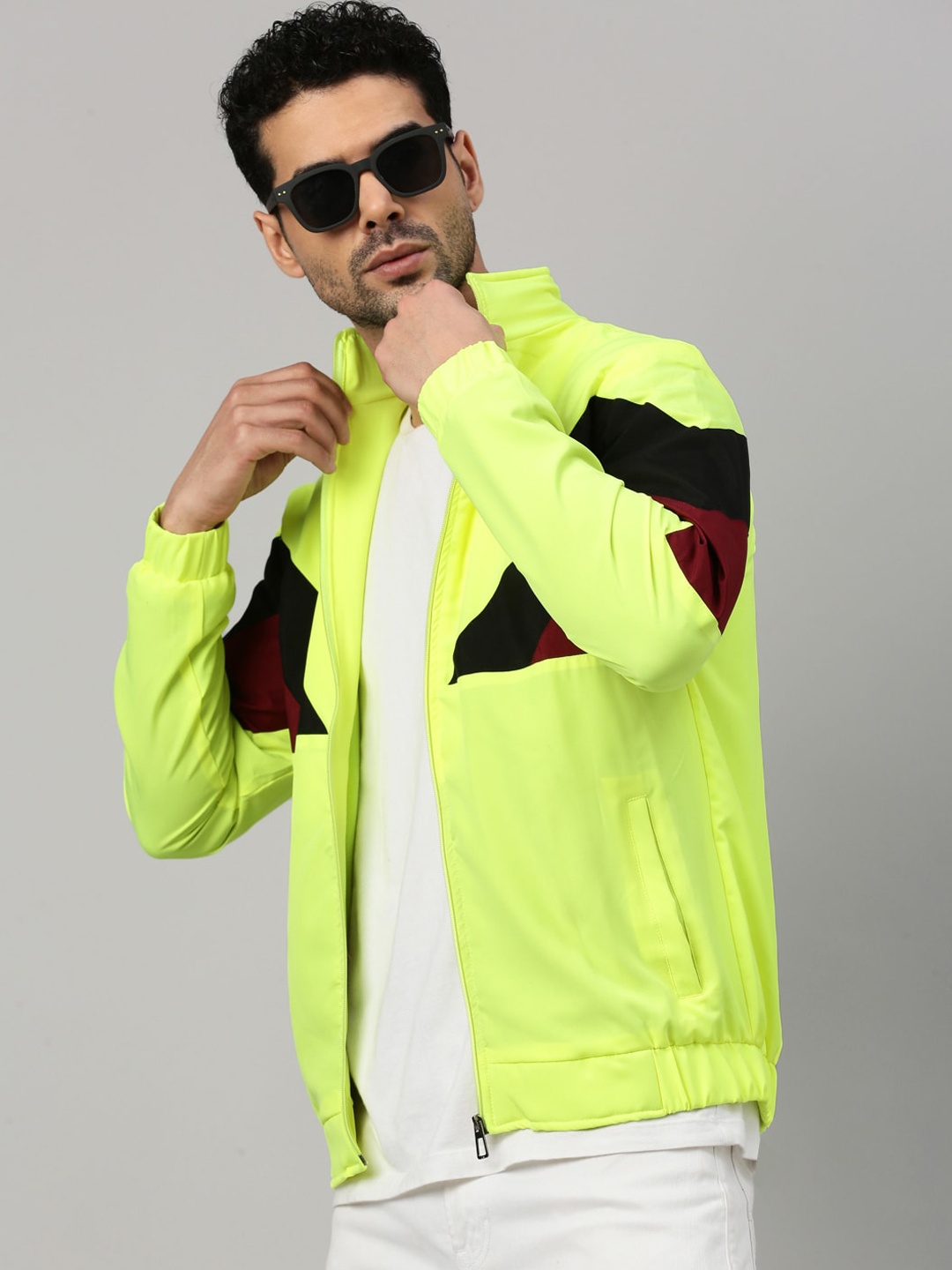 

VOXATI Colourblocked Mock Collar Sporty Jacket, Fluorescent green