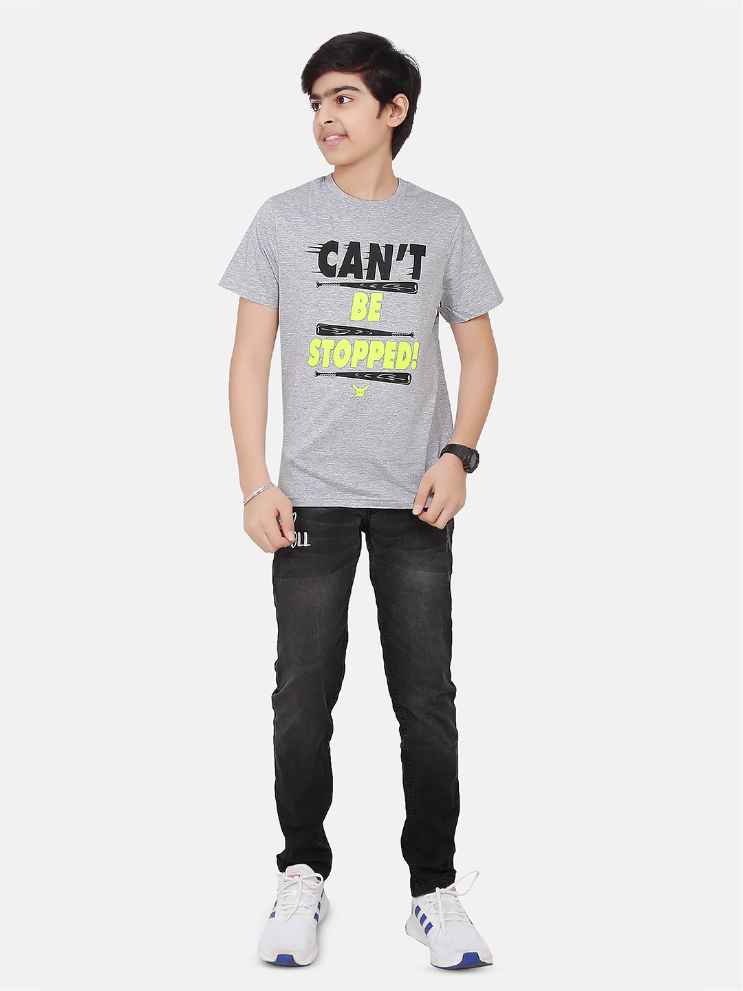 

BAESD Boys Typography Printed Round Neck Short Sleeves Cotton T-shirt, Grey
