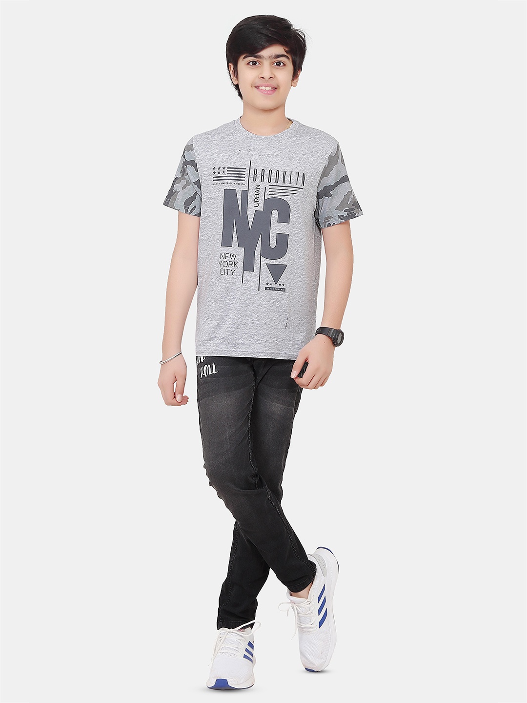 

BAESD Boys Typography Printed Round Neck Short Sleeves Cotton T-shirt, Grey