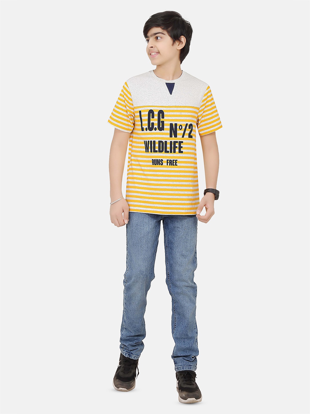 

BAESD Boys Striped Round Neck Short Sleeves Cotton T-shirt, Yellow