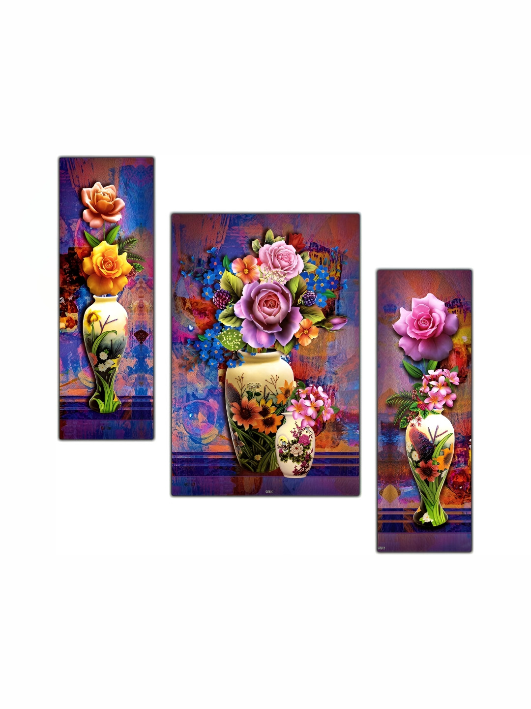 

PnF Blue & Pink 3Pcs Wooden Floral And Botanical Wall Paintings