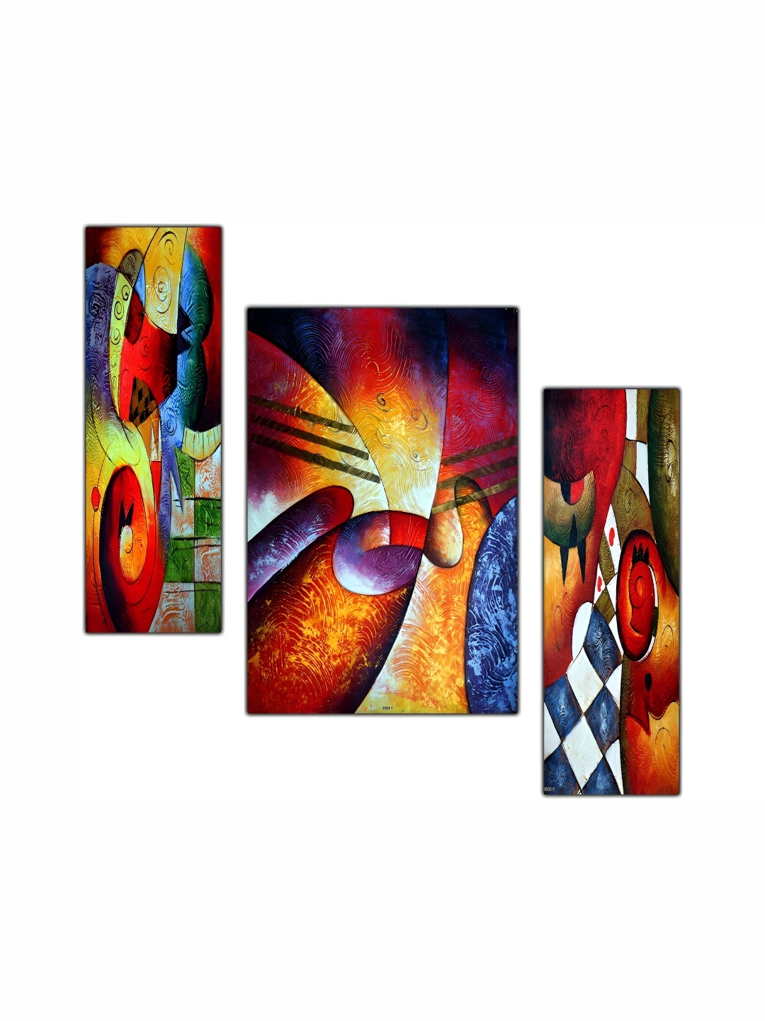 

PnF Red & Blue 3 Pieces Wooden Abstract Painting Wall Arts