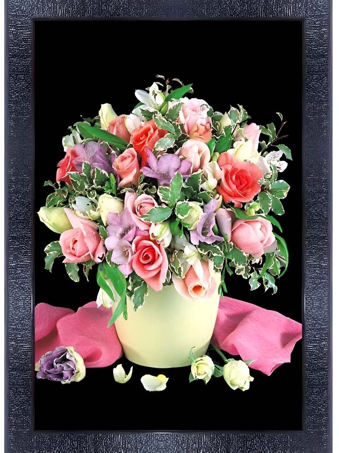 

PnF Black & Pink Wooden Floral And Botanical Wall Painting