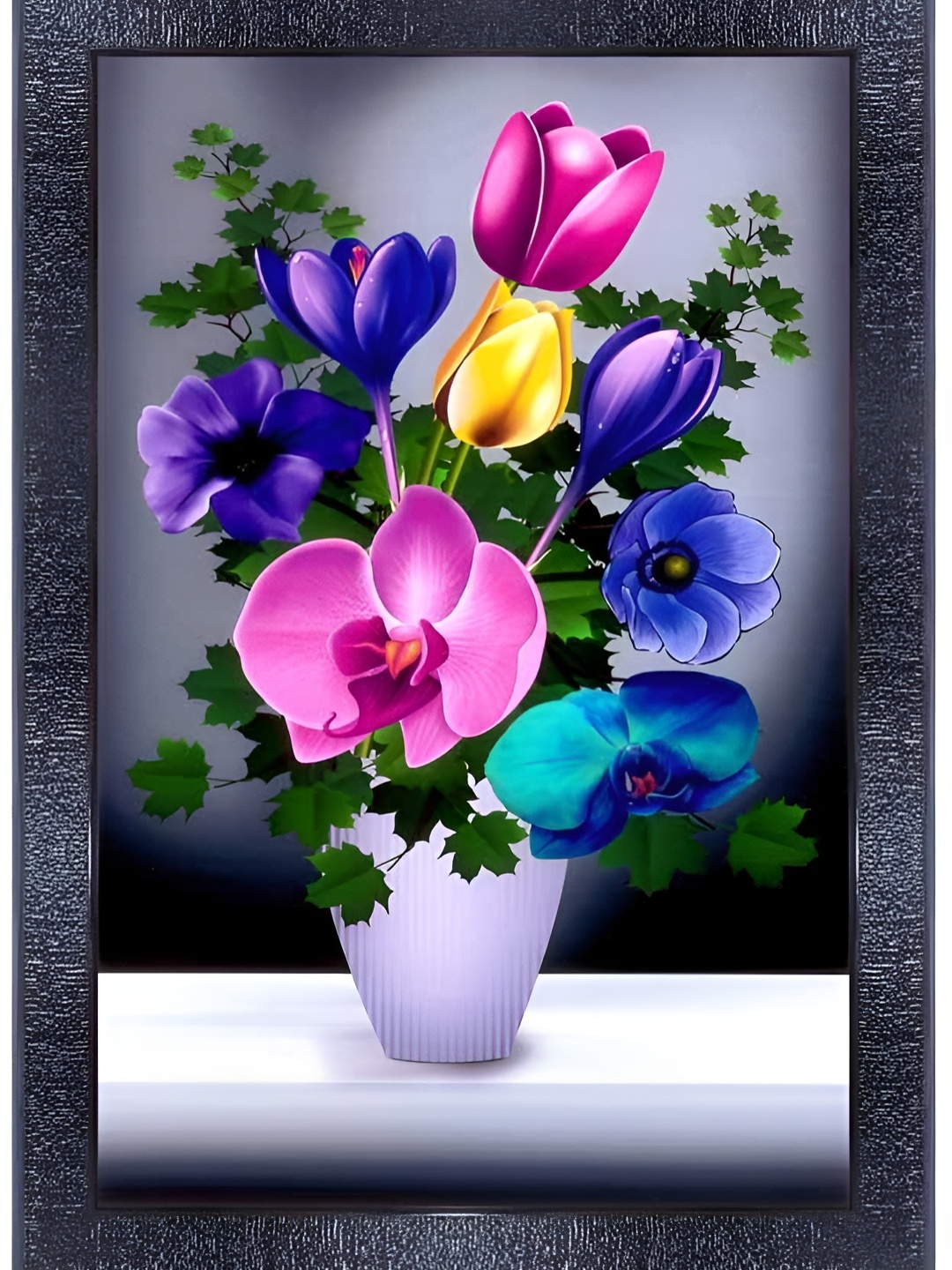 PnF Blue & Pink Wooden Floral and Botanical Painting Wall Art