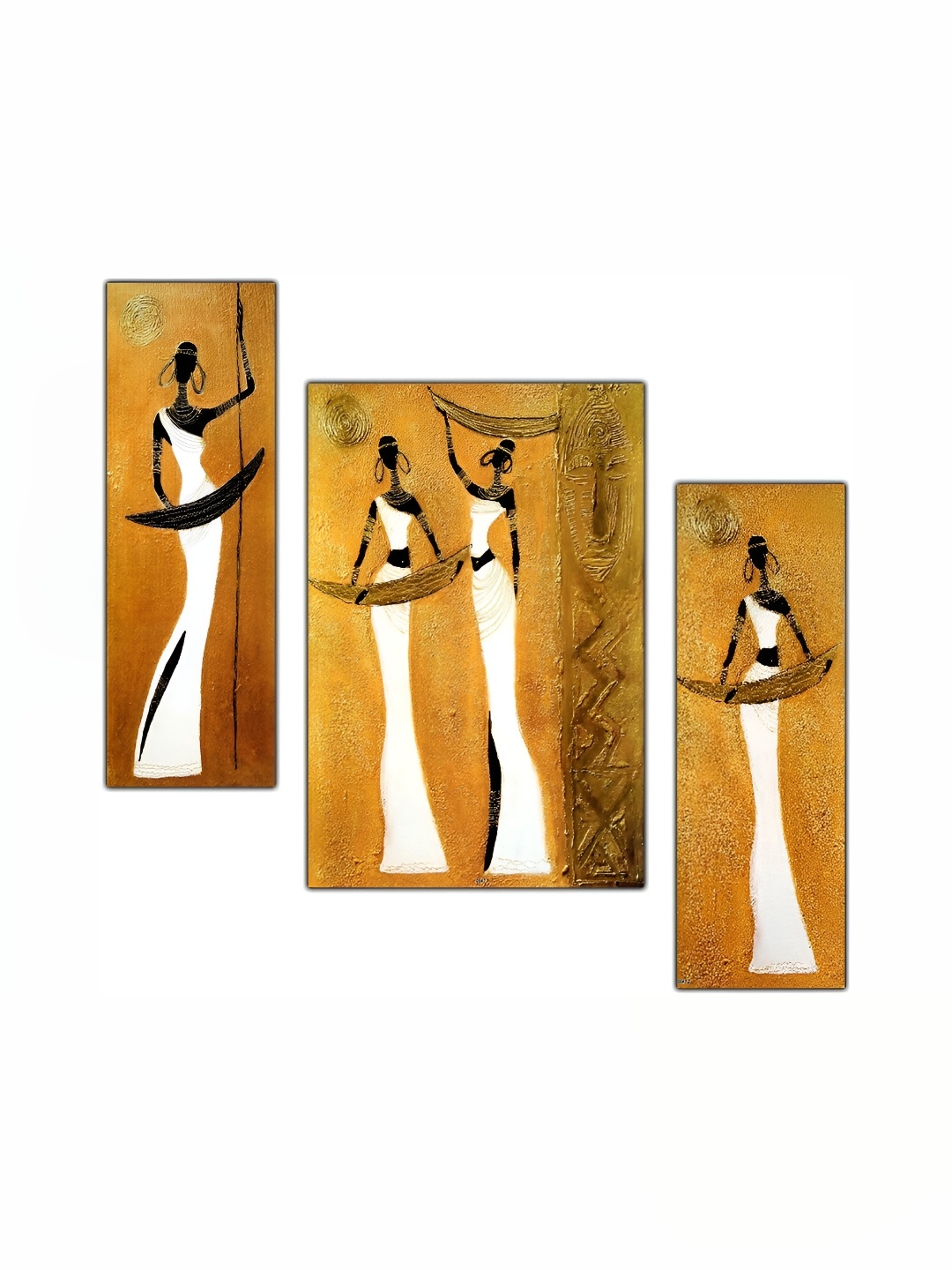 

PnF Mustard & White 3 Piece Wooden Abstract Wall Paintings