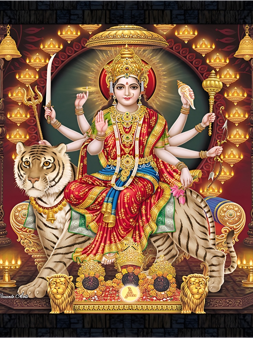 

PnF Black & Red Durga Mata Ji Religious Wooden Painting Wall Art