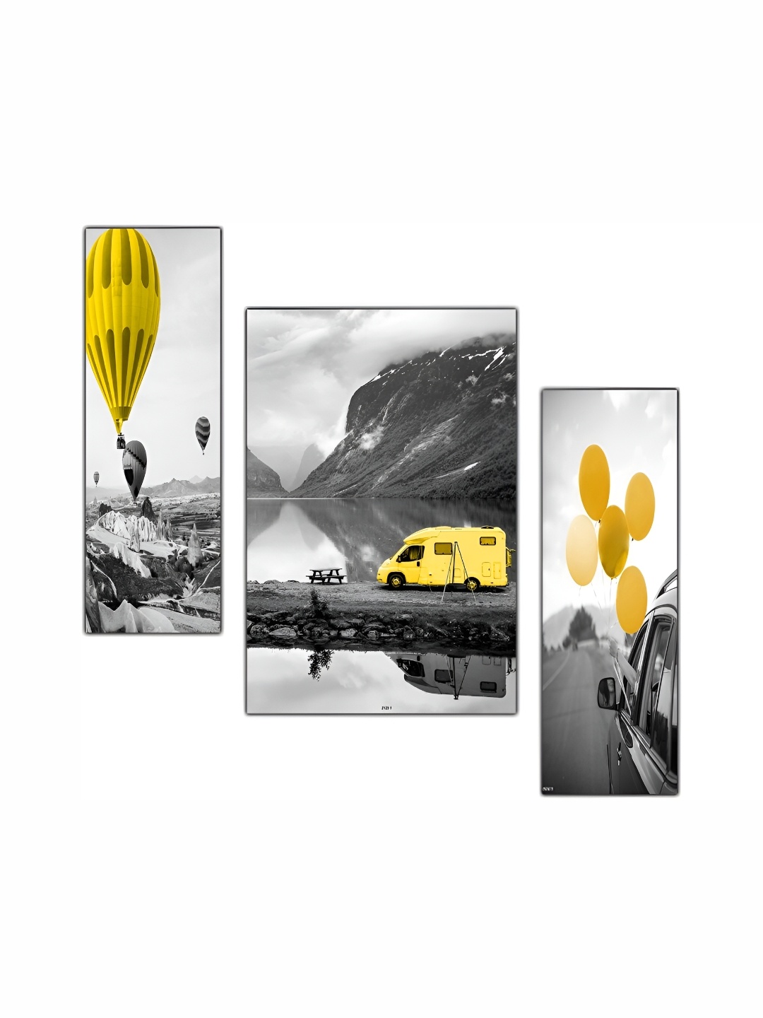

PnF Grey & Yellow 3 Pieces Wooden Painting Wall Arts