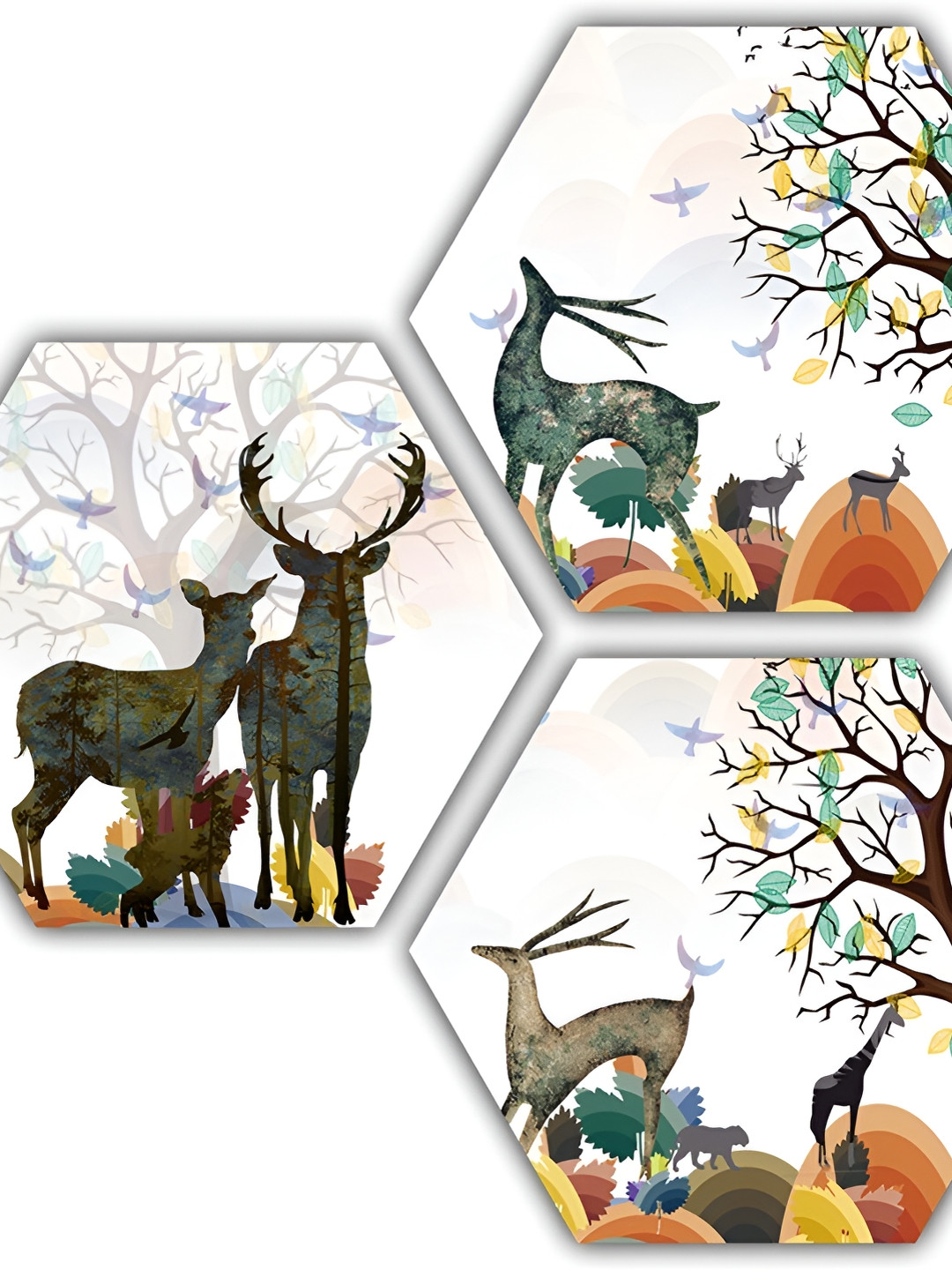 

PnF White & Brown 3 Pieces Wooden Birds and Animals Wall Art
