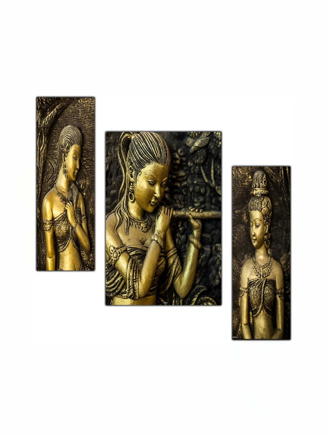 

PnF Gold-Toned & Black 3 Pieces Abstract Wooden Paintings Wall Art