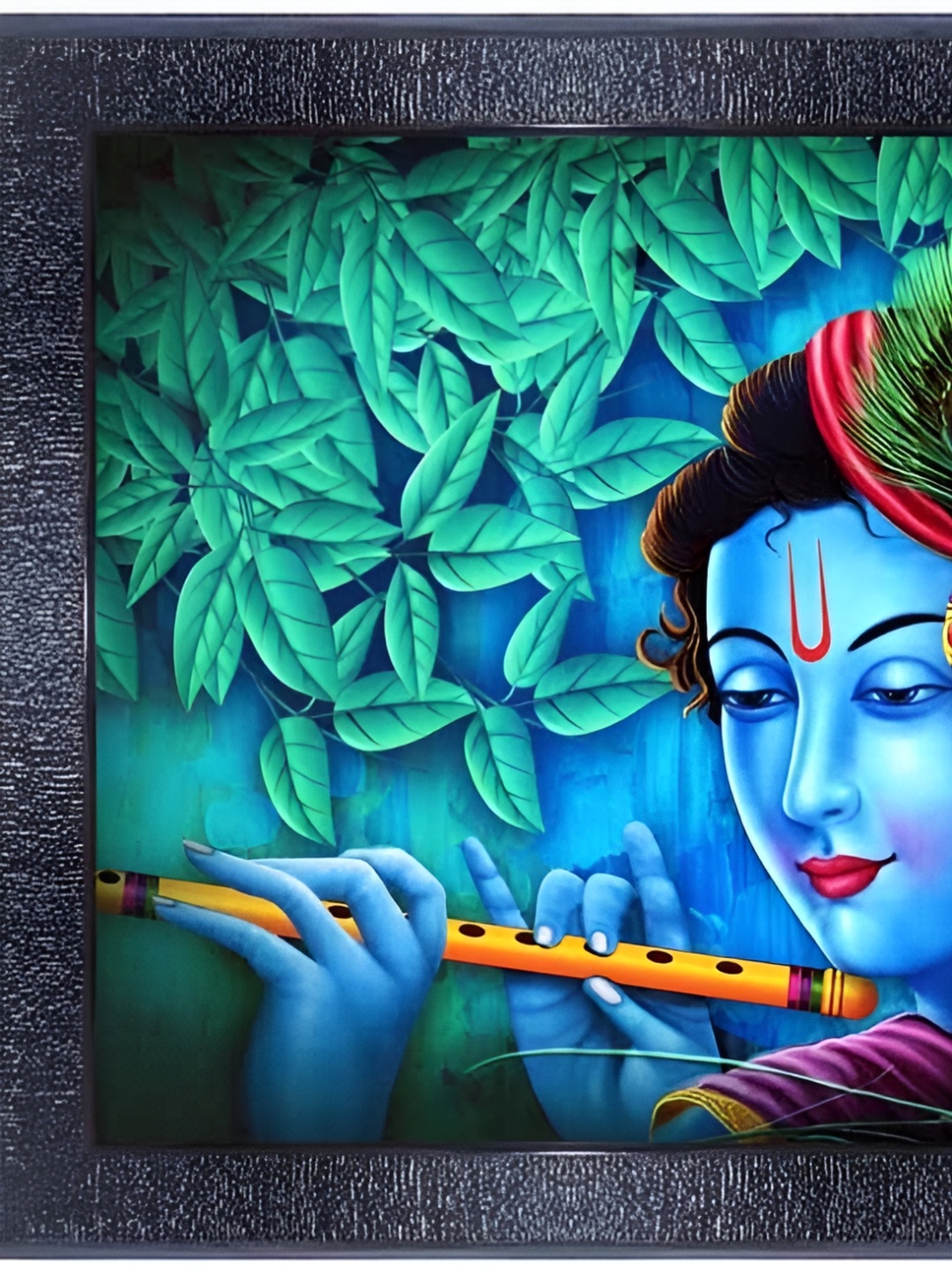 

PnF Black & Blue Lord Krishna Religious Wooden Painting Wall Art