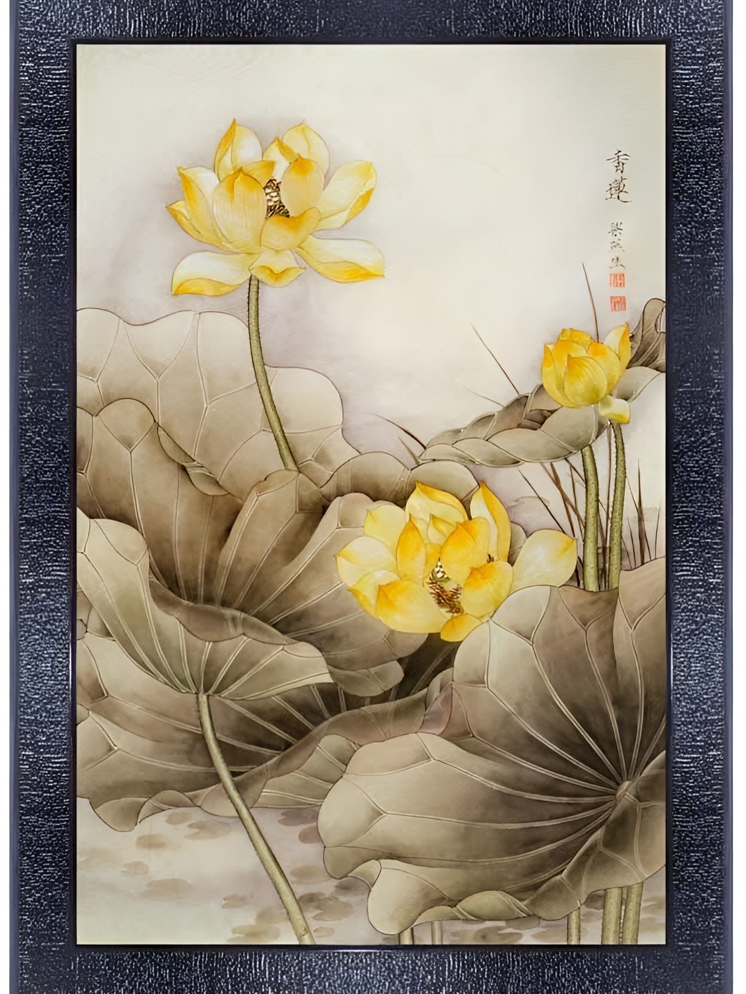 

PnF Black & Yellow Wooden Floral And Botanical Wall Painting