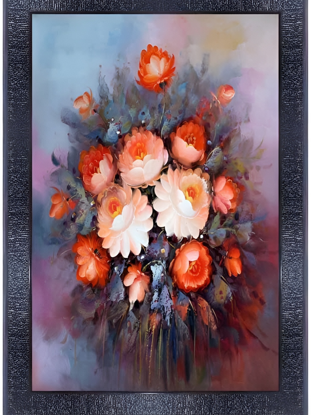 PnF Black & Red Wooden Floral and Botanical Painting Wall Art
