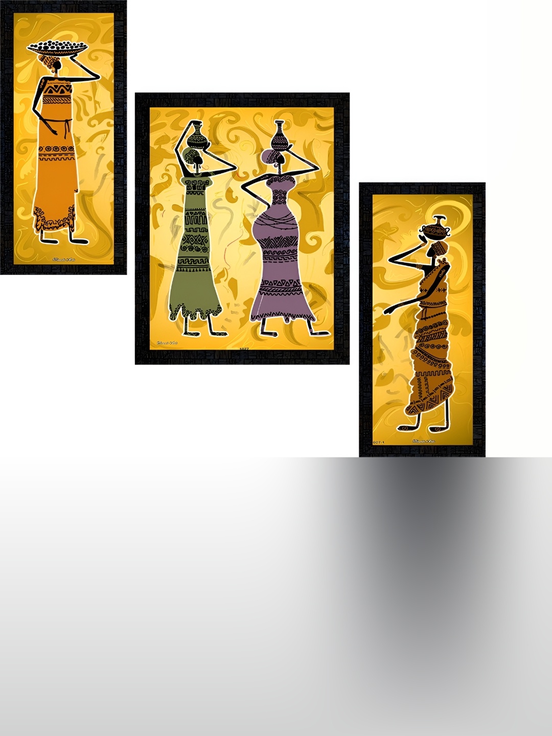 

PnF Black & Yellow 3 Pieces Wooden Abstract Painting Wall Art