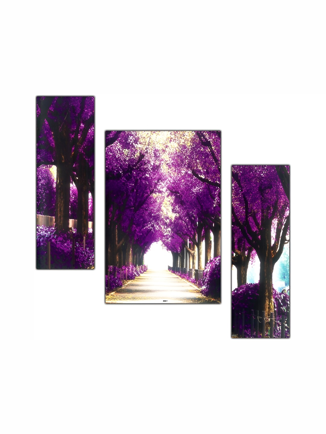 PnF Purple & Brown 3 Pieces Wooden Floral and Botanical Wall Arts