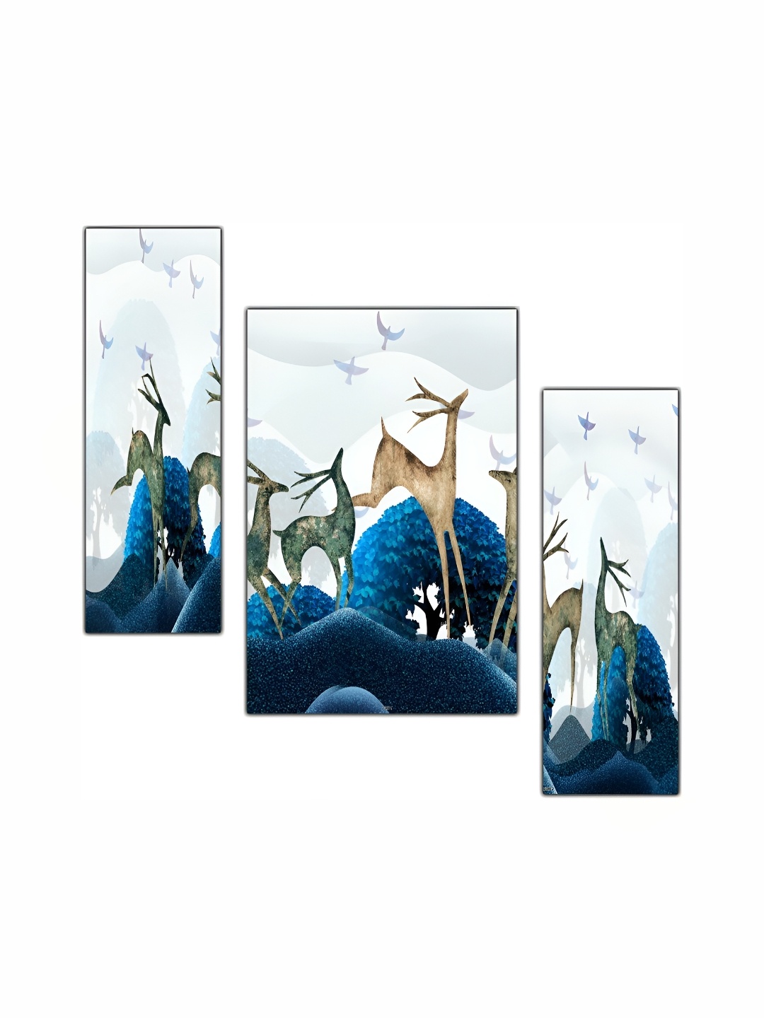 

PnF White & Blue 3 Pieces Wooden Painting Wall Arts