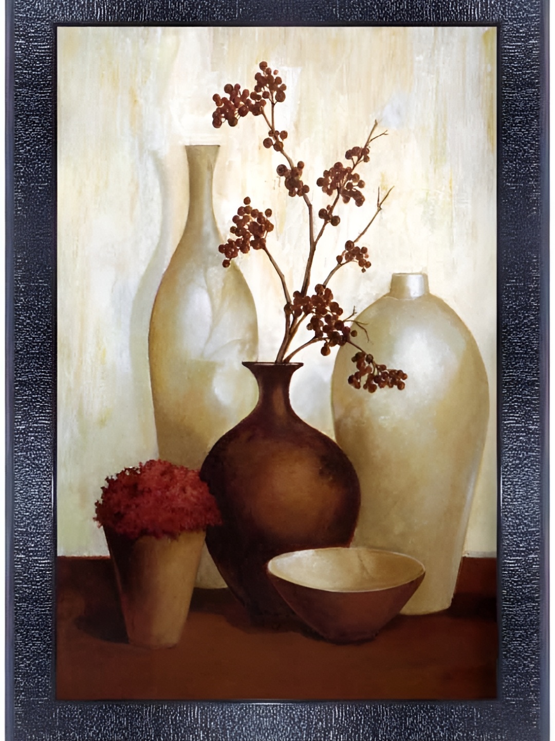 

PnF Black & Cream Glass Floral Wall Painting