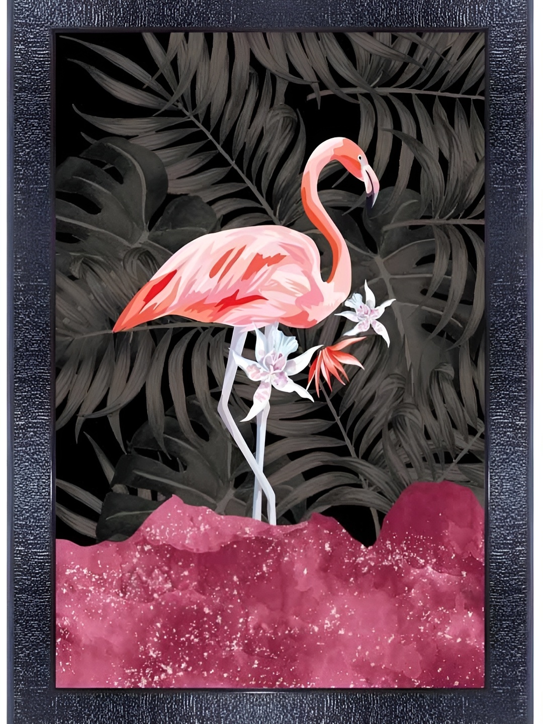 

PnF Black & Pink Canvas Birds and Animals Wall Painting