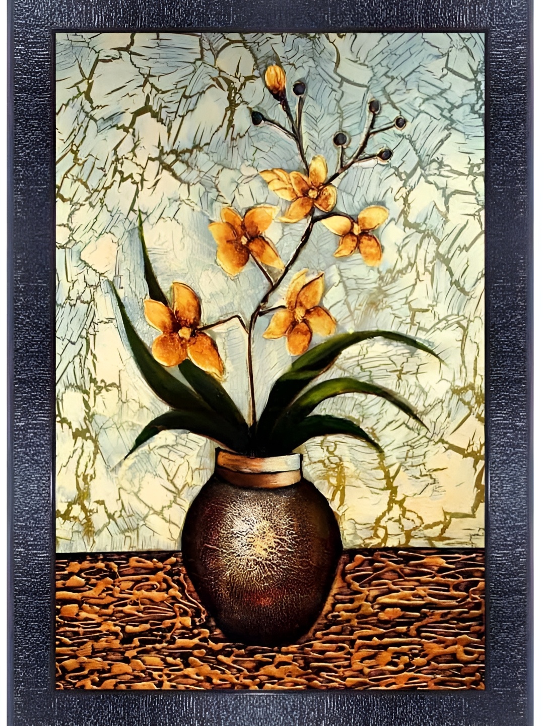 PnF Black & Yellow Floral Wooden Painting Wall Art