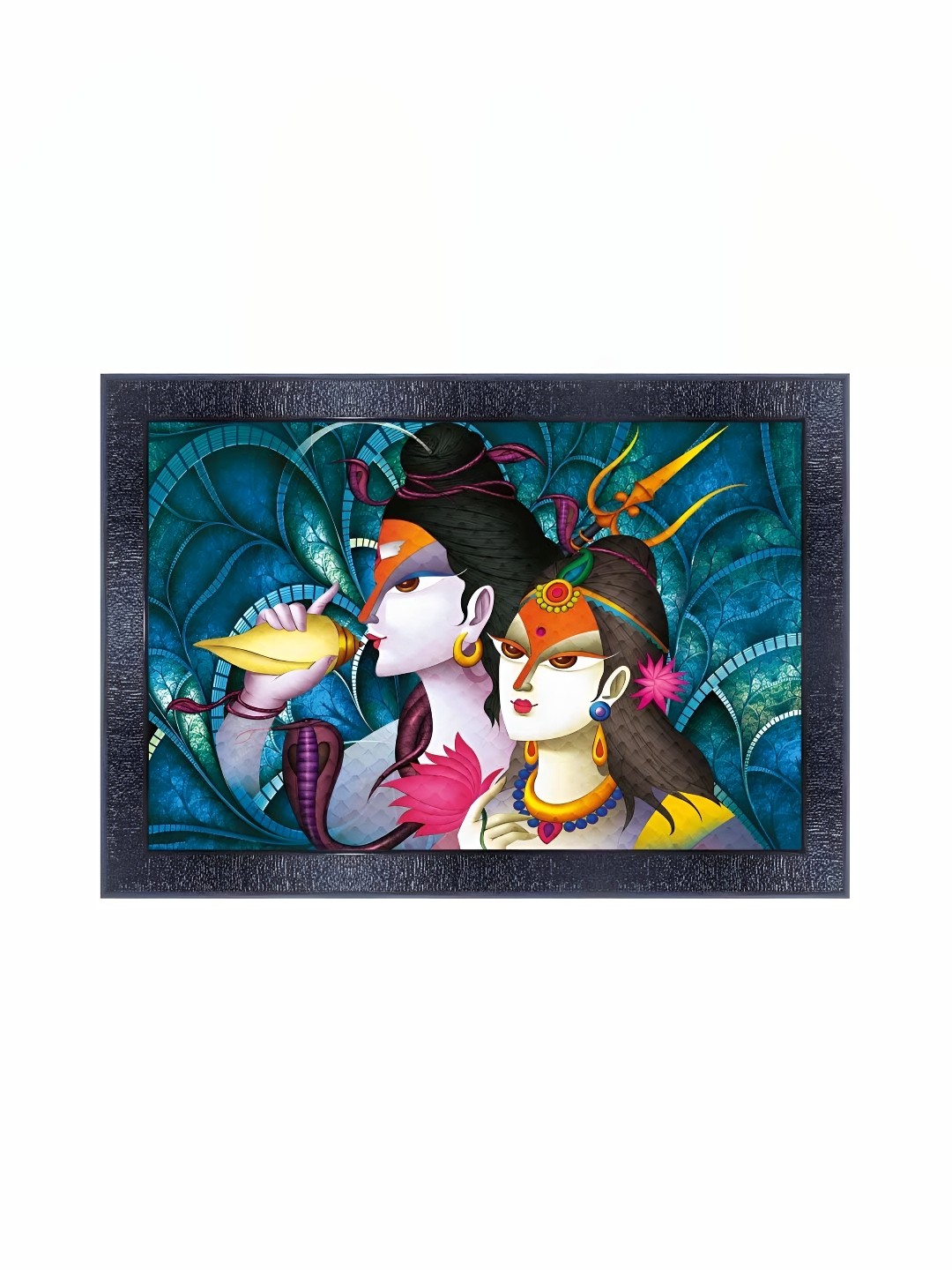 

PnF Black & Blue Lord Shiva Parvati Religious Wooden Painting Wall Art